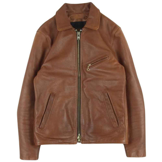 VANSON バンソン ENF SLIM FITTED エンフィールド スリムフィット シングル ライダース レザー ジャケット ブラウン系 36【中古】