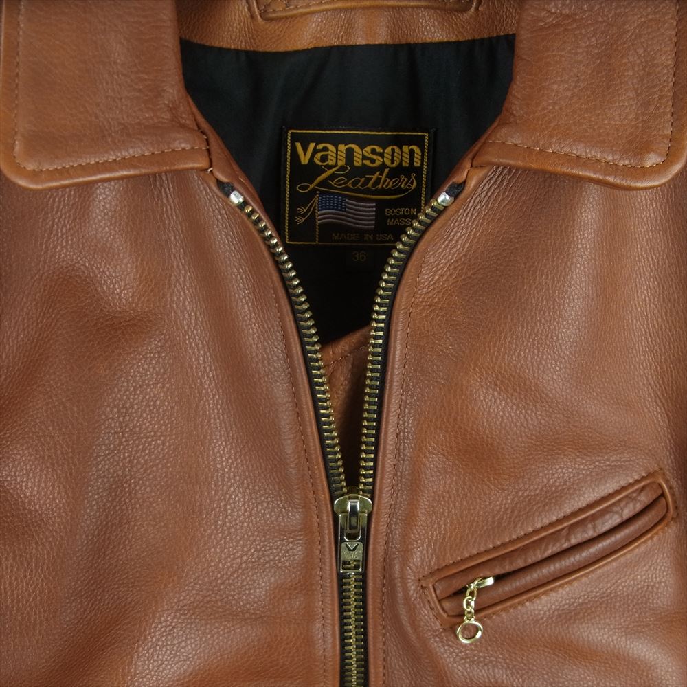 VANSON バンソン ENF SLIM FITTED エンフィールド スリムフィット シングル ライダース レザー ジャケット ブラウン系 36【中古】