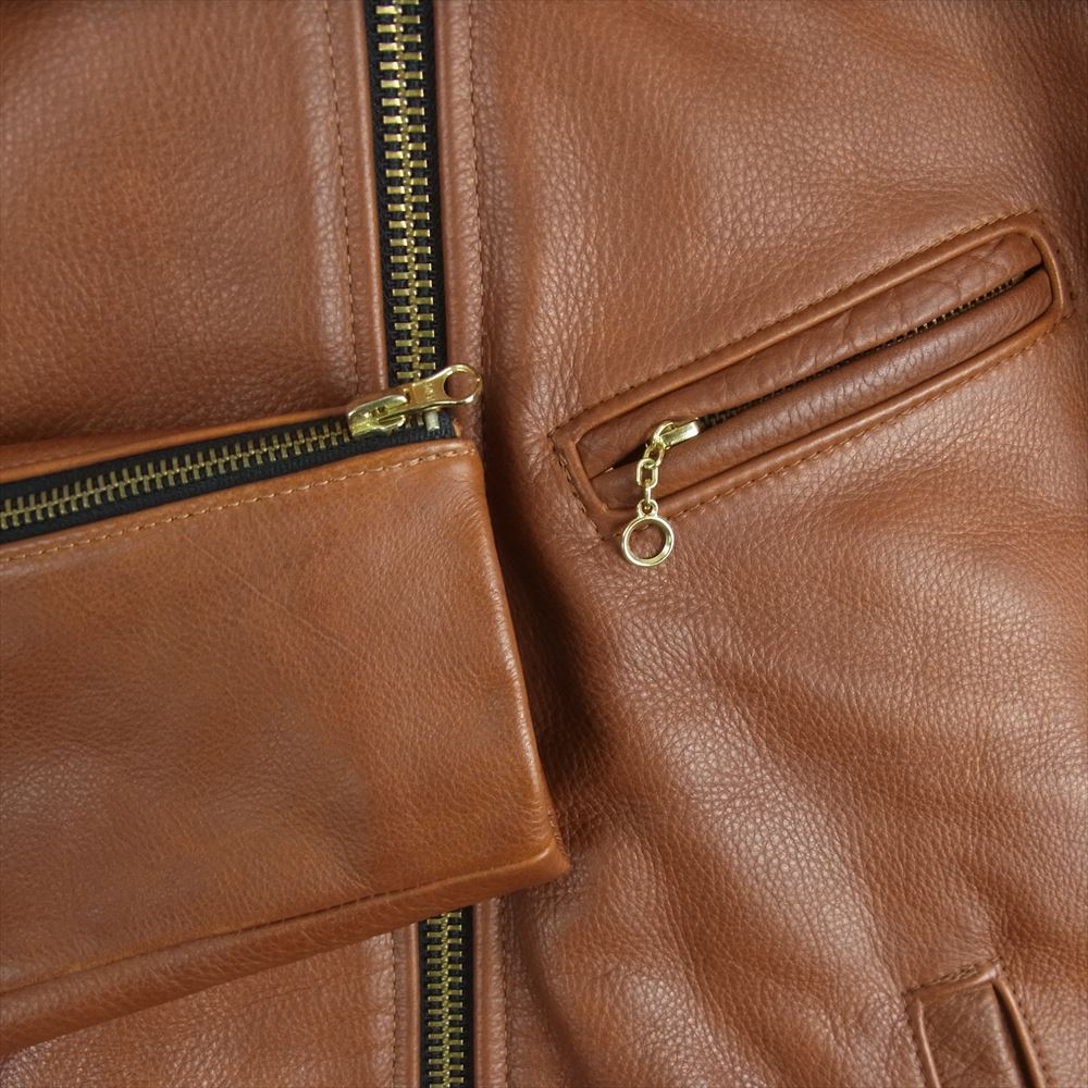 VANSON バンソン ENF SLIM FITTED エンフィールド スリムフィット シングル ライダース レザー ジャケット ブラウン系 36【中古】
