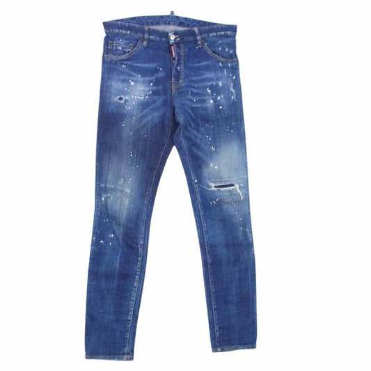 DSQUARED2 ディースクエアード 20AW S71LB0773 S30342 COOL GUY JEAN クールガイ ジーンズ ダメージ加工 ペンキ加工 デニム パンツ インディゴブルー系 48【中古】