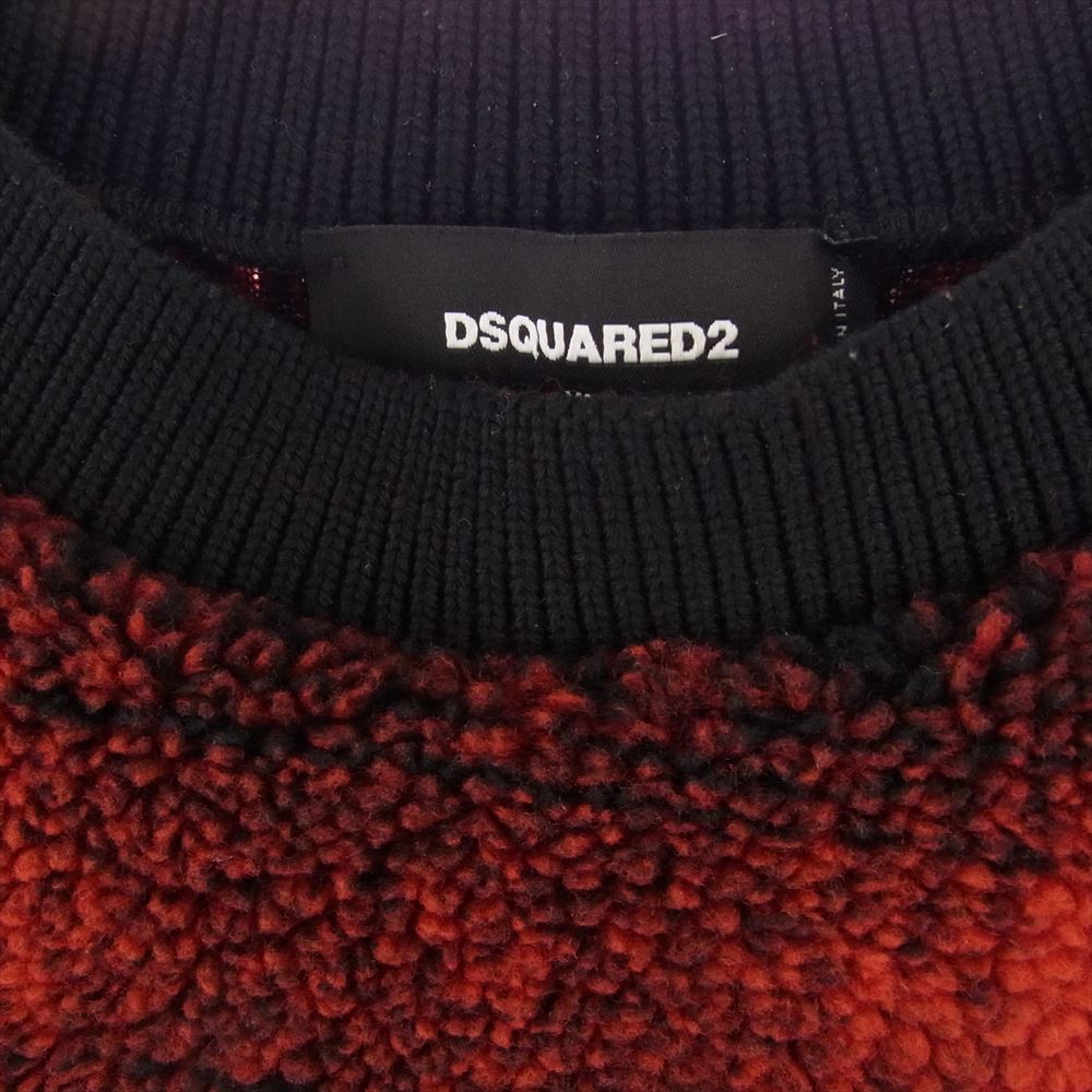 DSQUARED2 ディースクエアード 21AW S74GU0541 エンブレムパッチ チェック ボアフリース オーバーサイズ クルーネック スウェット レッド系 ブラック系 XL【中古】