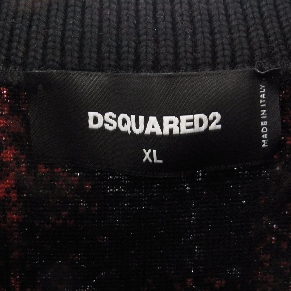 DSQUARED2 ディースクエアード 21AW S74GU0541 エンブレムパッチ チェック ボアフリース オーバーサイズ クルーネック スウェット レッド系 ブラック系 XL【中古】