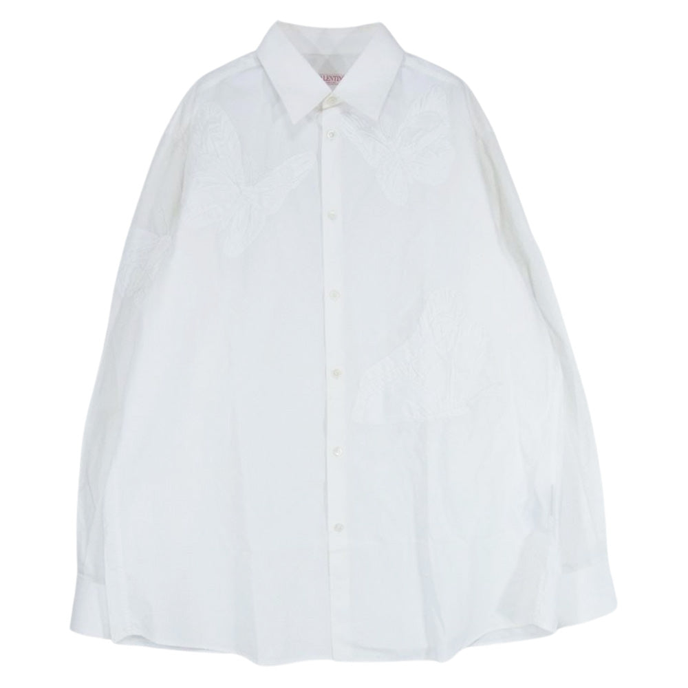 VALENTINO ヴァレンティノ XV3ABA95818 Butterfly Embroidered Poplin Shirt バタフライ エンブロイダリー ポプリン シャツ ホワイト系 40【中古】