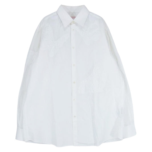 VALENTINO ヴァレンティノ XV3ABA95818 Butterfly Embroidered Poplin Shirt バタフライ エンブロイダリー ポプリン シャツ ホワイト系 40【中古】