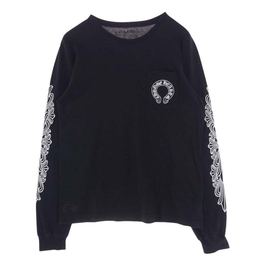 CHROME HEARTS クロムハーツ（原本無） Horseshoe L/S Tee バックホースシュー 袖フローラルクロスプリント 長袖 Tシャツ ブラック系 L【中古】