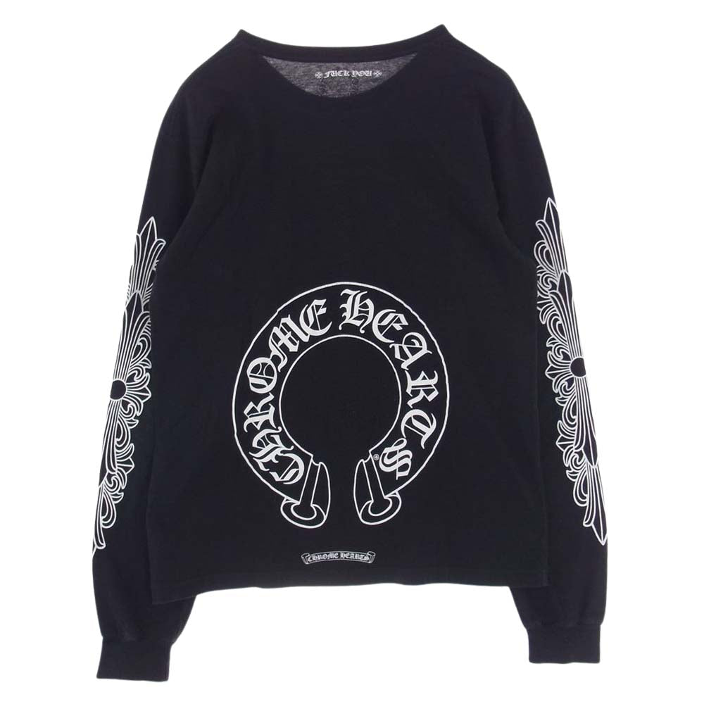 CHROME HEARTS クロムハーツ（原本無） Horseshoe L/S Tee バックホースシュー 袖フローラルクロスプリント 長袖 Tシャツ ブラック系 L【中古】