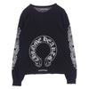 CHROME HEARTS クロムハーツ（原本無） Horseshoe L/S Tee バックホースシュー 袖フローラルクロスプリント 長袖 Tシャツ ブラック系 L【中古】