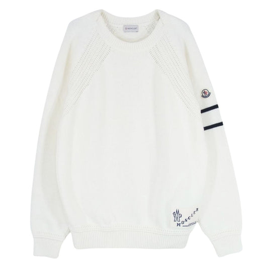 MONCLER モンクレール 23AW GIROCOLLO TRICOT クルーネック ロゴ ワッペン ニット セーター オフホワイト系 XL【中古】