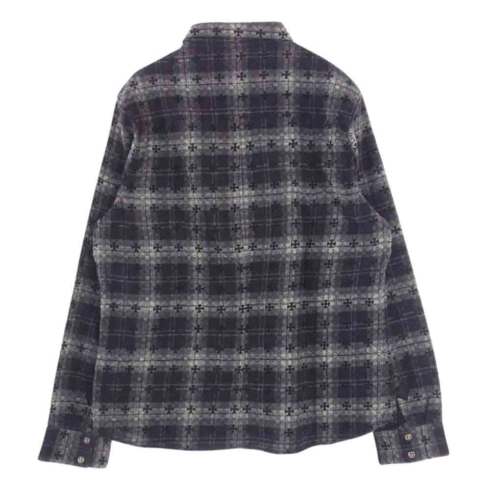 CHROME HEARTS クロムハーツ（原本無） LOOSEENDS LS CHECK CHプラス総柄 クロスボタン クロスパッチ ルーズエンド チェック フランネル 長袖シャツ グレー系 XL【極上美品】【中古】