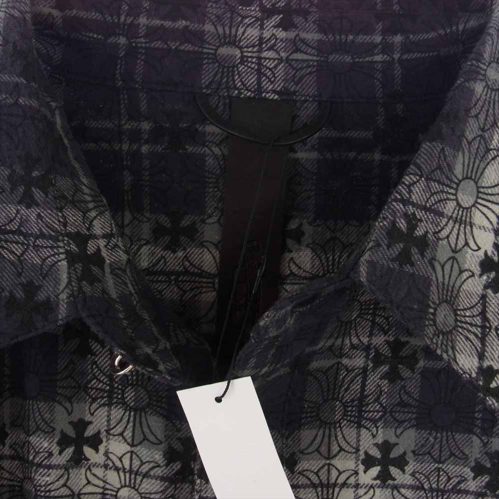 CHROME HEARTS クロムハーツ（原本無） LOOSEENDS LS CHECK CHプラス総柄 クロスボタン クロスパッチ ルーズエンド チェック フランネル 長袖シャツ グレー系 XL【極上美品】【中古】
