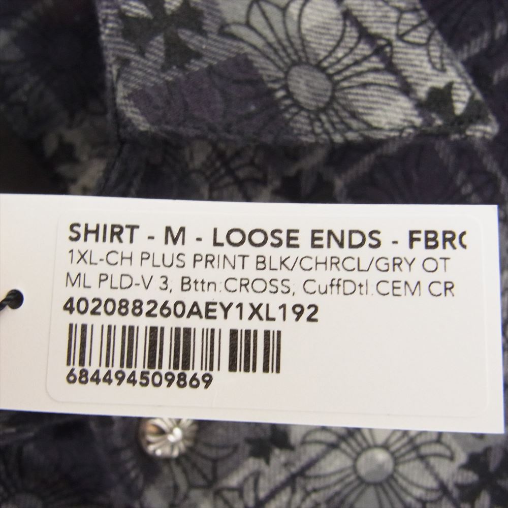 CHROME HEARTS クロムハーツ（原本無） LOOSEENDS LS CHECK CHプラス総柄 クロスボタン クロスパッチ ルーズエンド チェック フランネル 長袖シャツ グレー系 XL【極上美品】【中古】