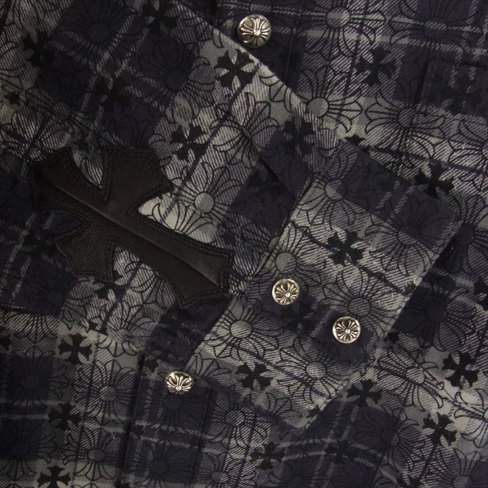 CHROME HEARTS クロムハーツ（原本無） LOOSEENDS LS CHECK CHプラス総柄 クロスボタン クロスパッチ ルーズエンド チェック フランネル 長袖シャツ グレー系 XL【極上美品】【中古】