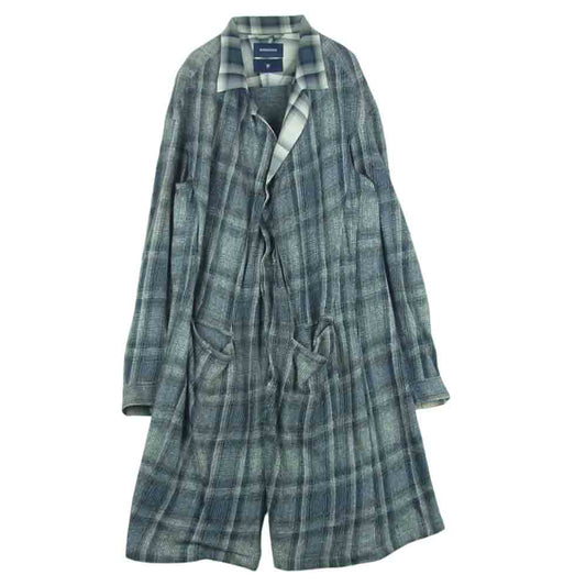 MIHARA YASUHIRO ミハラヤスヒロ 71091178 切替 オンブレ チェック ショップ コート ロング ジャケット グレー系 ブルー系 50【中古】