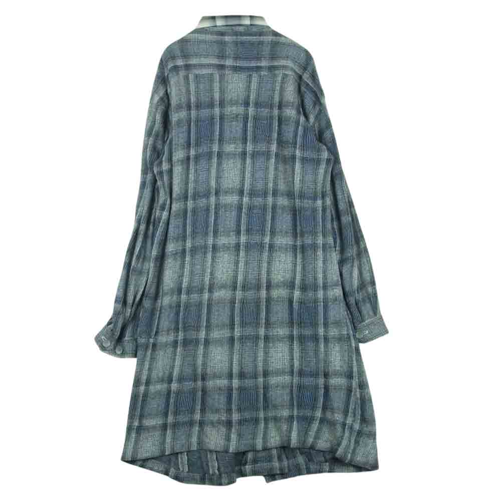 MIHARA YASUHIRO ミハラヤスヒロ 71091178 切替 オンブレ チェック ショップ コート ロング ジャケット グレー系 ブルー系 50【中古】