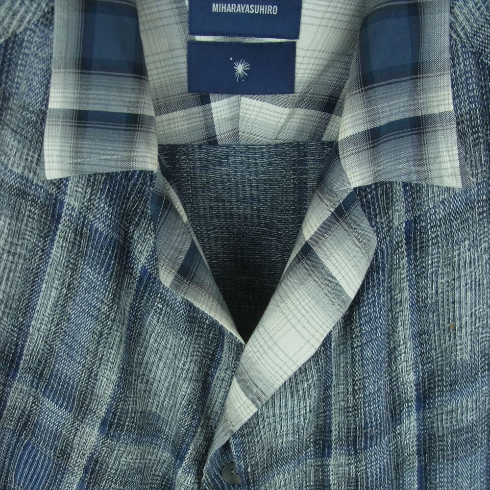 MIHARA YASUHIRO ミハラヤスヒロ 71091178 切替 オンブレ チェック ショップ コート ロング ジャケット グレー系 ブルー系 50【中古】