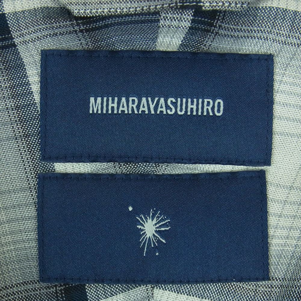 MIHARA YASUHIRO ミハラヤスヒロ 71091178 切替 オンブレ チェック ショップ コート ロング ジャケット グレー系 ブルー系 50【中古】