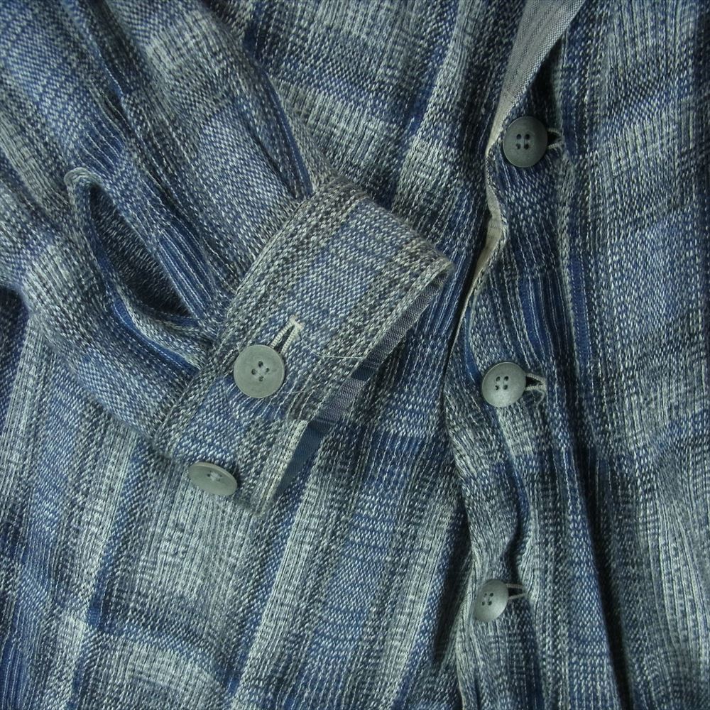 MIHARA YASUHIRO ミハラヤスヒロ 71091178 切替 オンブレ チェック ショップ コート ロング ジャケット グレー系 ブルー系 50【中古】