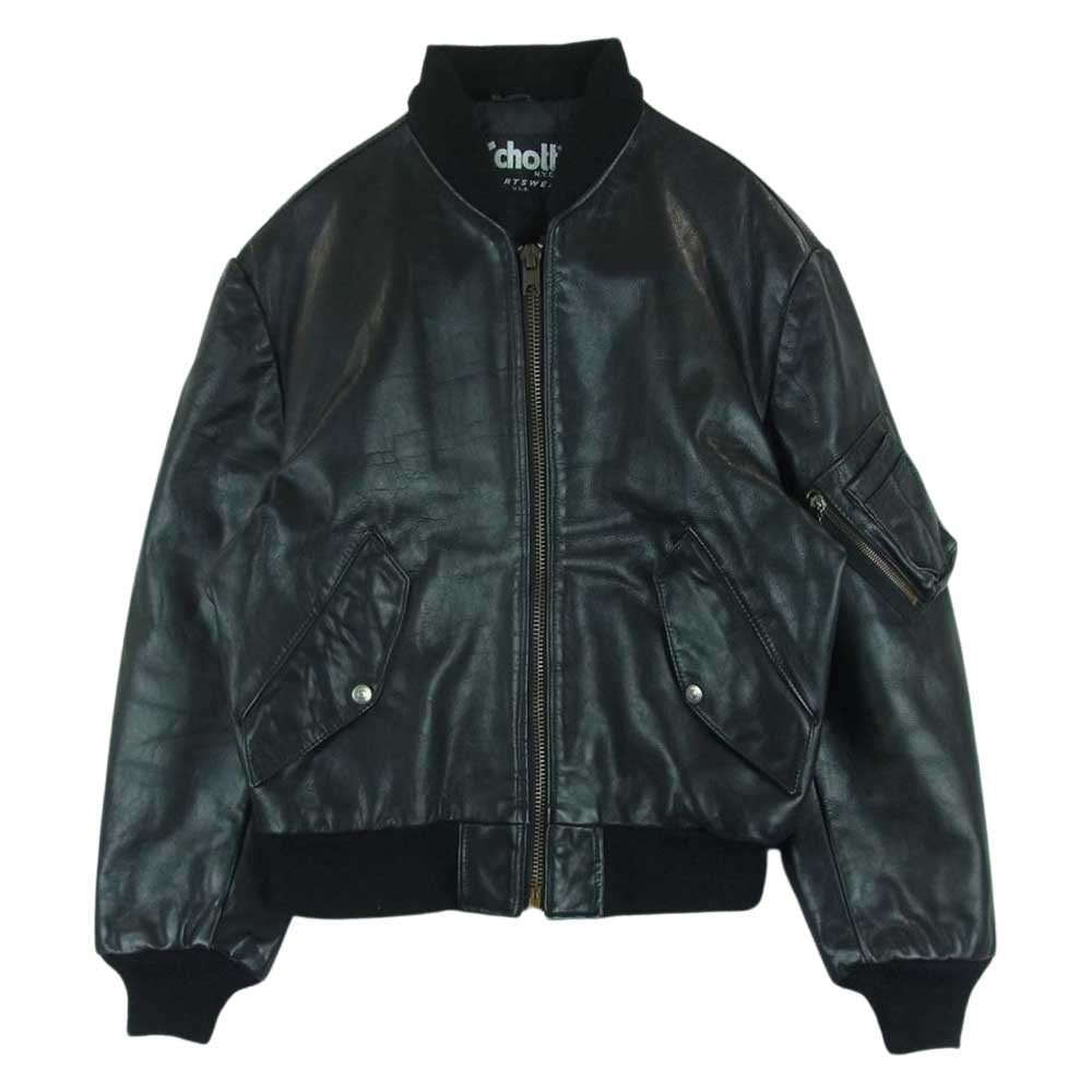 schott ショット USA製 MA-1 レザー ブルゾン ジャケット ブラック系 40【中古】