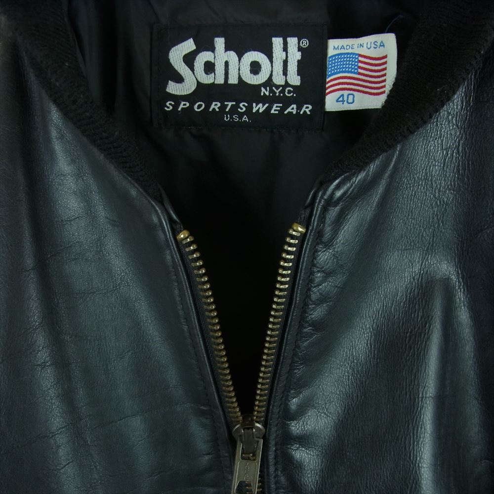 schott ショット USA製 MA-1 レザー ブルゾン ジャケット ブラック系 40【中古】