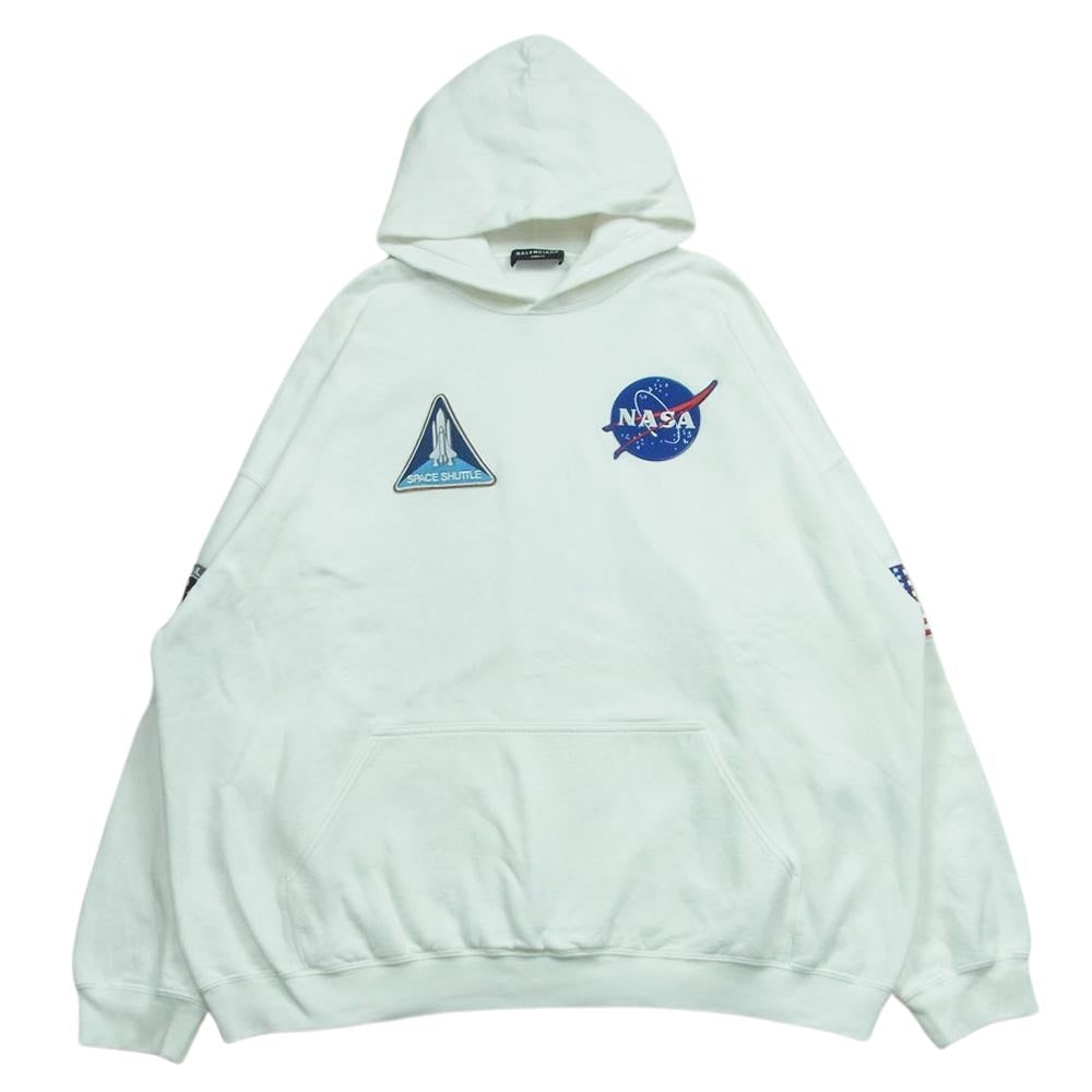 BALENCIAGA バレンシアガ 2021 651799 TKVD8 NASA ナサ Space Boxy Hoodie スペース ボクシー フーディ プルオーバー パーカー ホワイト系 XXS【中古】