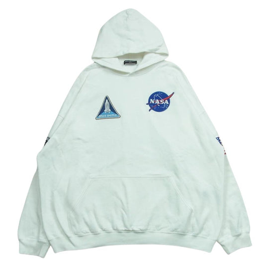 BALENCIAGA バレンシアガ 2021 651799 TKVD8 NASA ナサ Space Boxy Hoodie スペース ボクシー フーディ プルオーバー パーカー ホワイト系 XXS【中古】