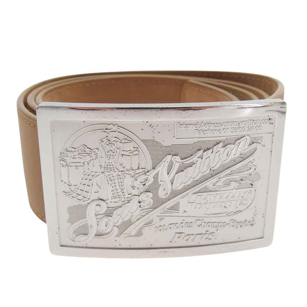 LOUIS VUITTON ルイ・ヴィトン M6812 サンチュール ジーンズ スクエア バックル レザー ベルト ライトブラウン系【中古】