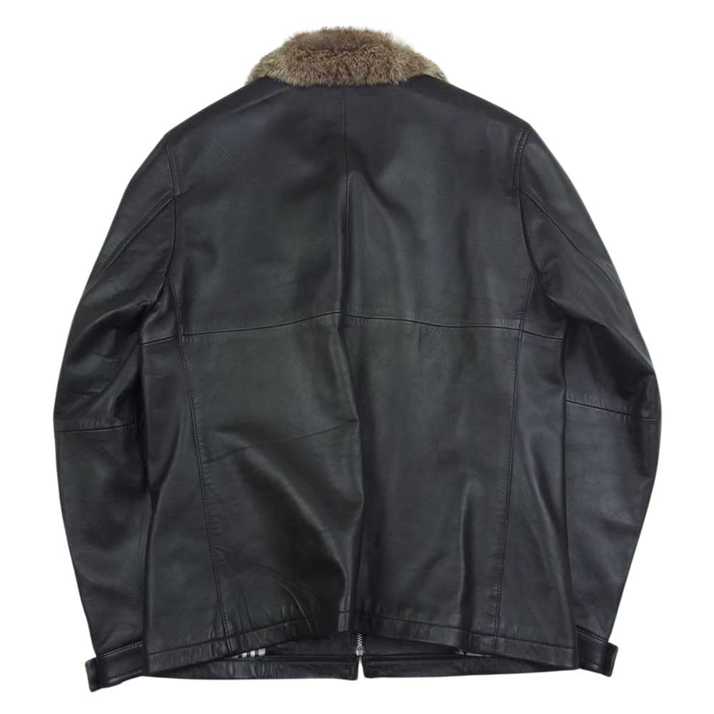 BURBERRY BLACK LABEL バーバリーブラックレーベル BMP18-309-58 ラビットファー付 ラムレザー ジップ ジャケット ノバチェック ブラウン系 L【中古】