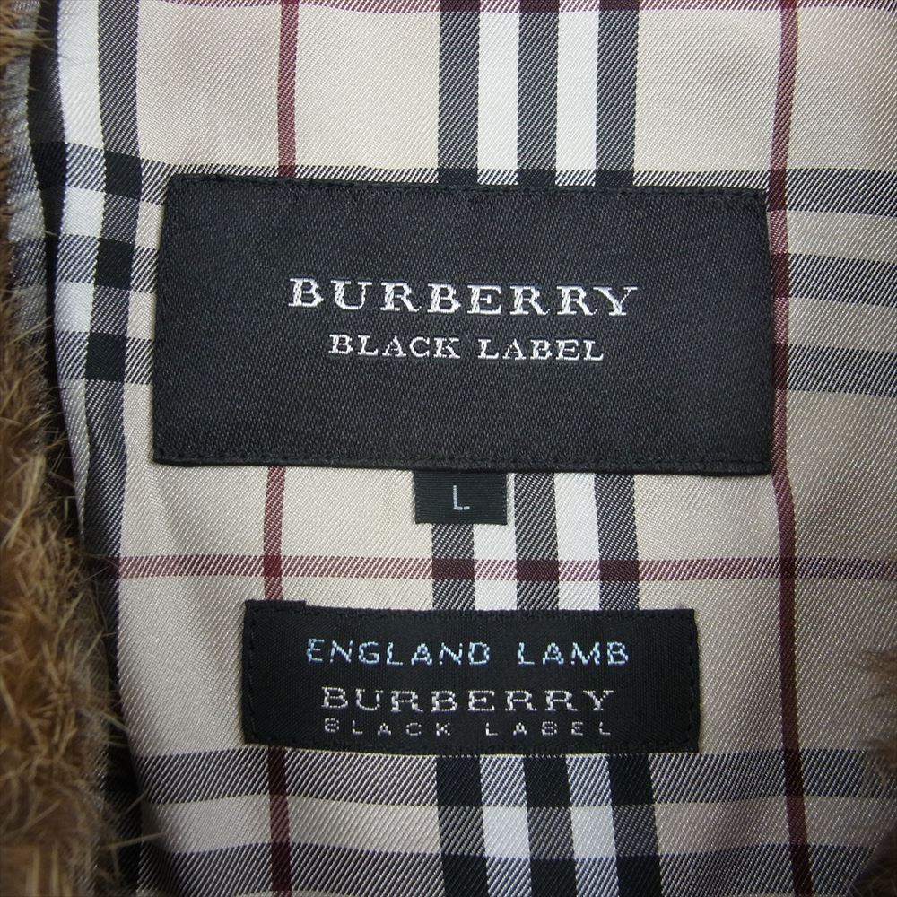 BURBERRY BLACK LABEL バーバリーブラックレーベル BMP18-309-58 ラビットファー付 ラムレザー ジップ ジャケット ノバチェック ブラウン系 L【中古】