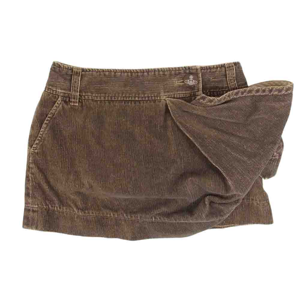 Vivienne Westwood ヴィヴィアンウエストウッド 7840M 357-01-23024 レッドレーベル コーデュロイ レザーベルト付き 変形 ラップ スカート ブラウン系 2【中古】
