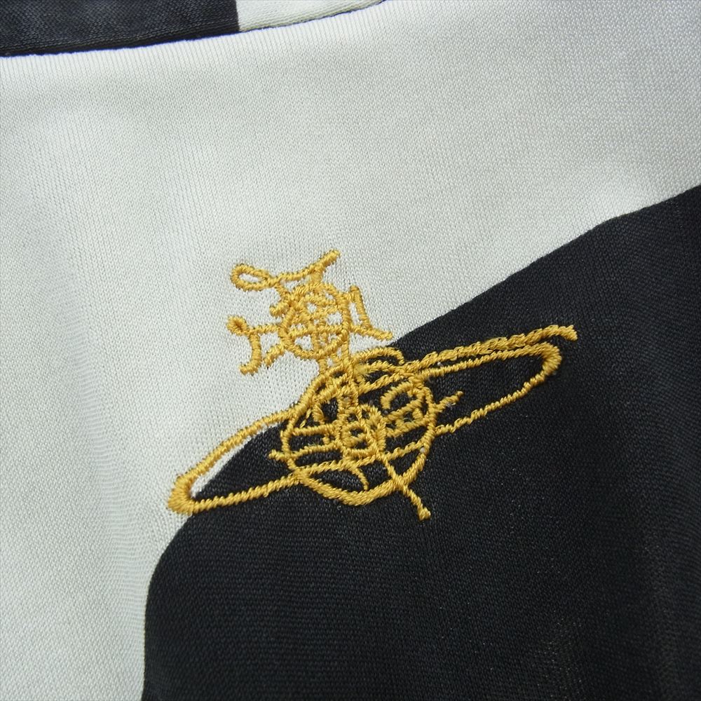 Vivienne Westwood ヴィヴィアンウエストウッド 6114M 356-04-24405 LONDON イタリア製 オーブ刺繍 シルク100％ 総柄 変形 タイト スカート ブラック系 ホワイト系【中古】