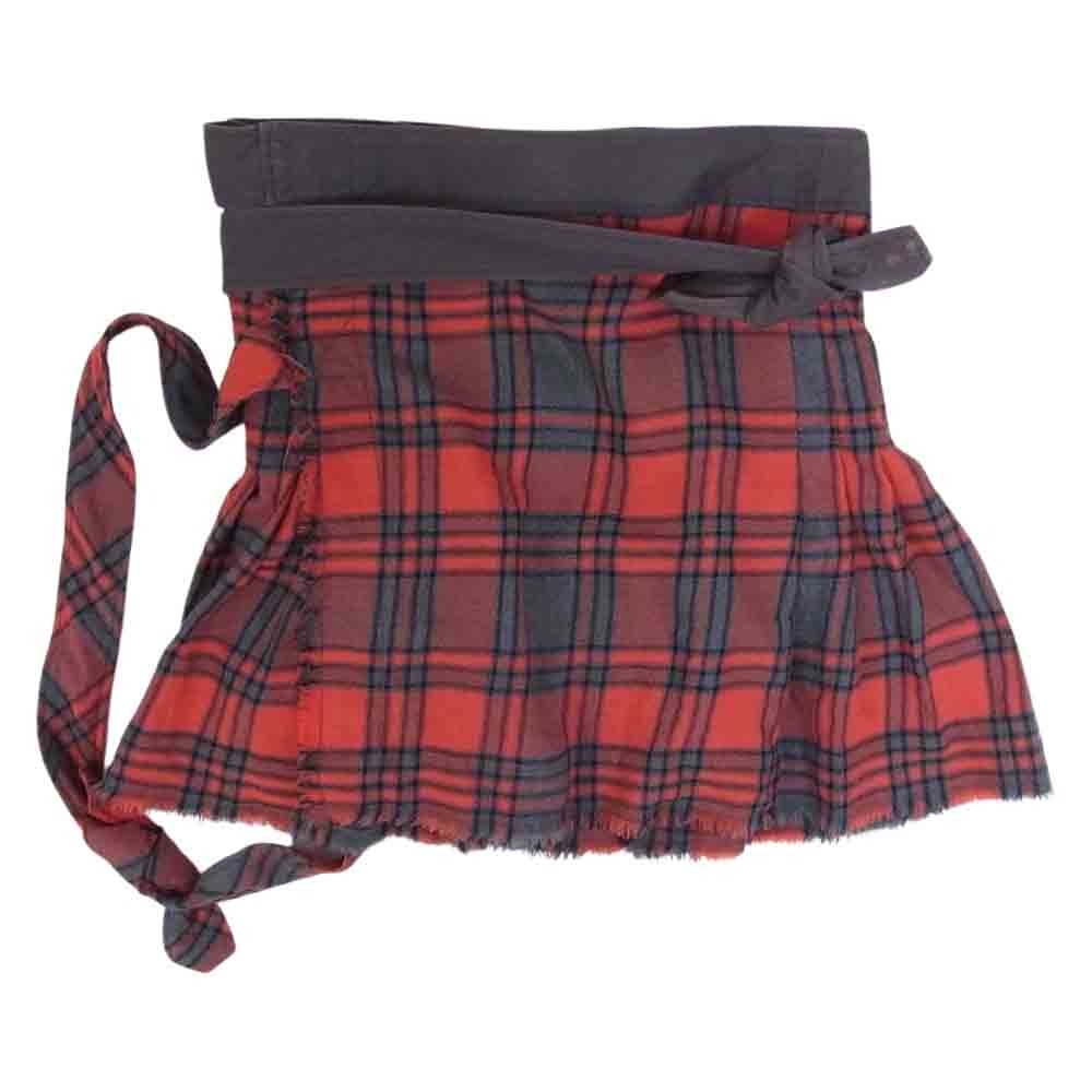 Vivienne Westwood ヴィヴィアンウエストウッド 784OM 357-01-23021 レッドレーベル ベルト付き ウール チェック カットオフ ラップ スカート レッド系 3【中古】