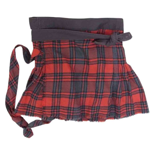 Vivienne Westwood ヴィヴィアンウエストウッド 784OM 357-01-23021 レッドレーベル ベルト付き ウール チェック カットオフ ラップ スカート レッド系 3【中古】