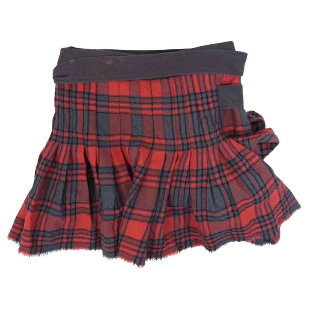 Vivienne Westwood ヴィヴィアンウエストウッド 784OM 357-01-23021 レッドレーベル ベルト付き ウール チェック カットオフ ラップ スカート レッド系 3【中古】