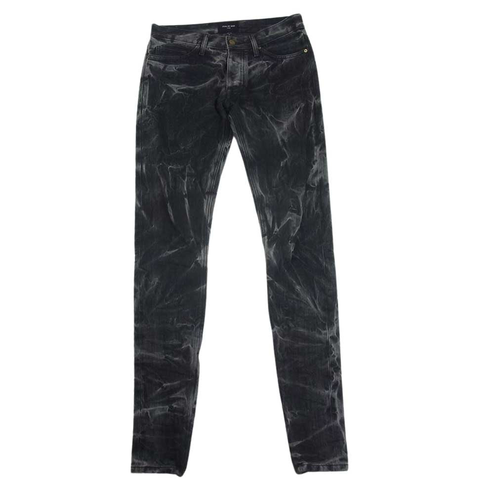 FEAR OF GOD フィアオブゴッド 578906 Fifth Collection Selvedge Denim Holy Water jeans 5thコレクション セルビッチデニムホーリーウォータージーンズ スキニーデニムパンツ ブリーチ加工 裾ジップ ブラック系【中古】