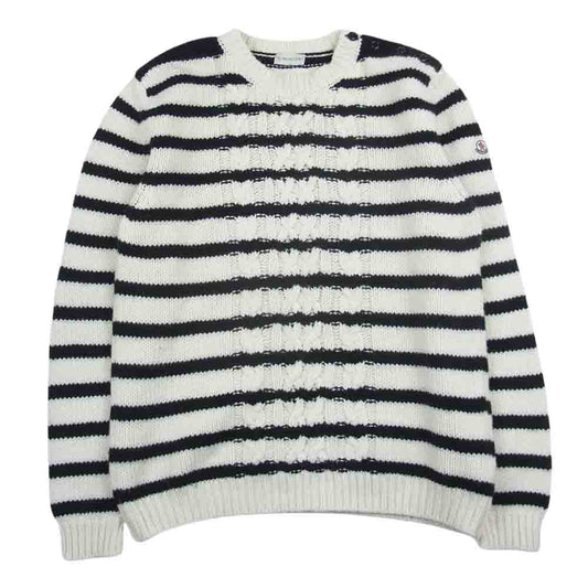 MONCLER モンクレール MAGLIONE TRICOT GIROCOLLO ショルダー ボタン ボーダー ニット ホワイト系 XL【中古】