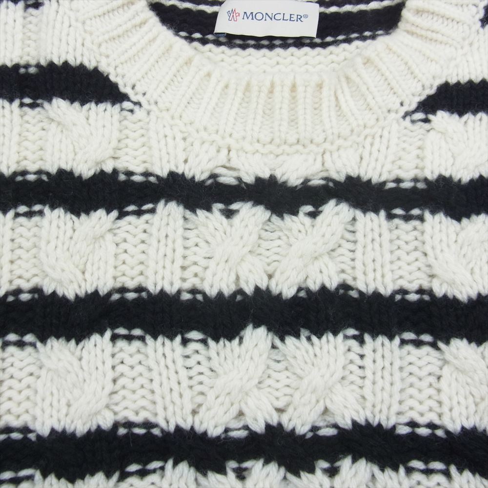 MONCLER モンクレール MAGLIONE TRICOT GIROCOLLO ショルダー ボタン ボーダー ニット ホワイト系 XL【中古】