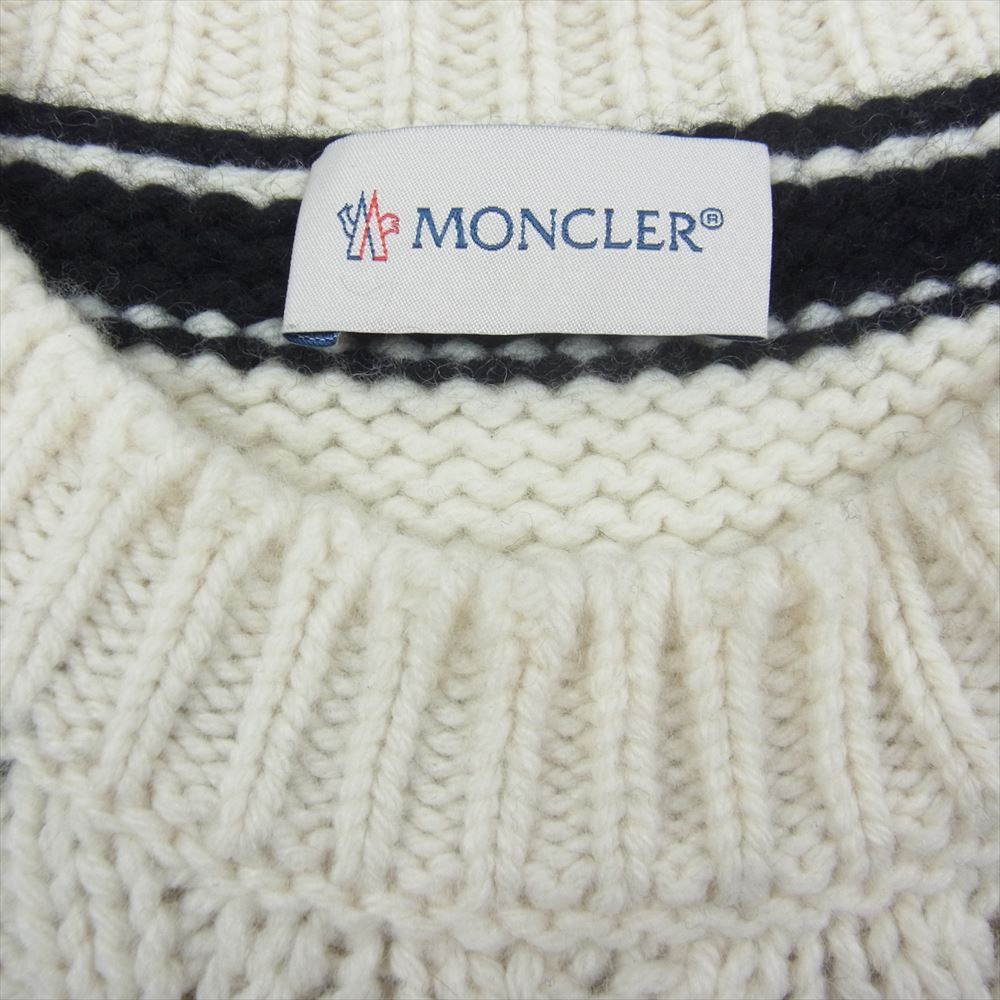 MONCLER モンクレール MAGLIONE TRICOT GIROCOLLO ショルダー ボタン ボーダー ニット ホワイト系 XL【中古】