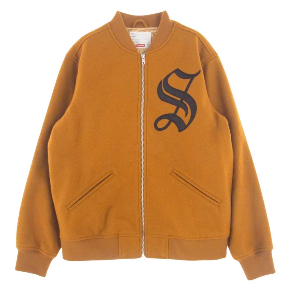 Supreme シュプリーム 16AW Old English Zip Varsity Jacket オールド イングリッシュ ジップ バーシティ ジャケット スタジャン ダークゴールド系 L【極上美品】【中古】