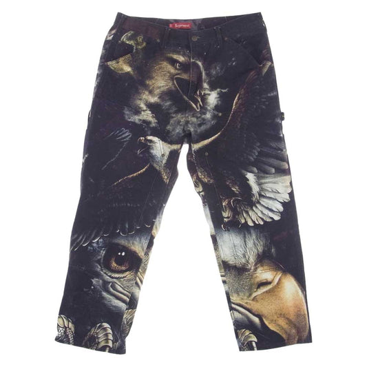 Supreme シュプリーム 21SS Eagle Double Knee Denim Painter Pant 総柄 イーグル ブラック ペインター デニム パンツ ブラック系 34【中古】