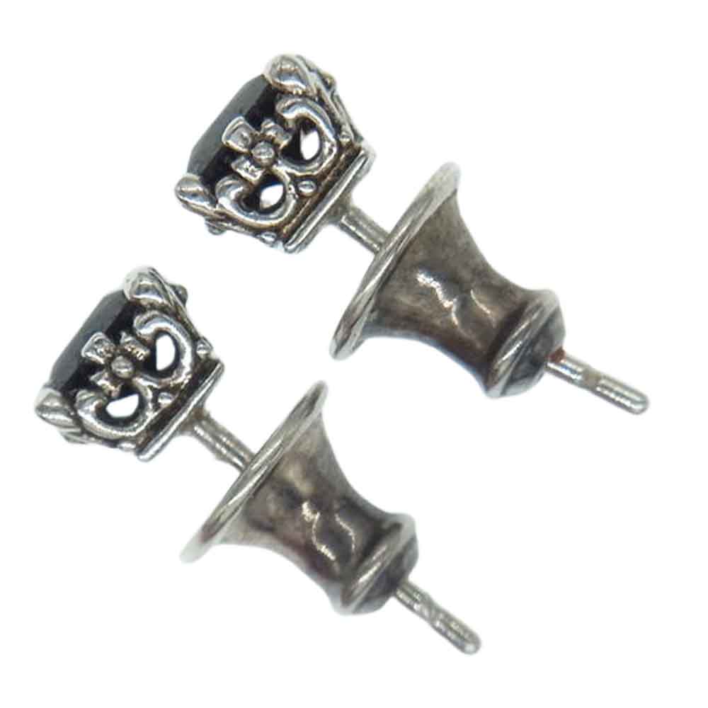 Justin Davis ジャスティンデイビス SEJ047 MONTECARLO CUBIC スクエア クラウン オニキス ピアス シルバー系【中古】