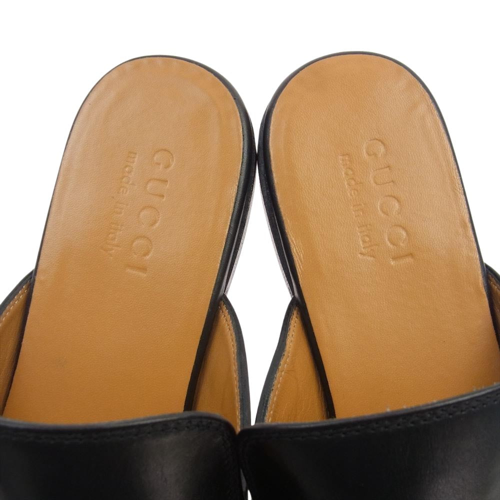 GUCCI グッチ 426219 ホース ビット レザー ミュール スリッパ サンダル シューズ ブラック系 7インチ【美品】【中古】