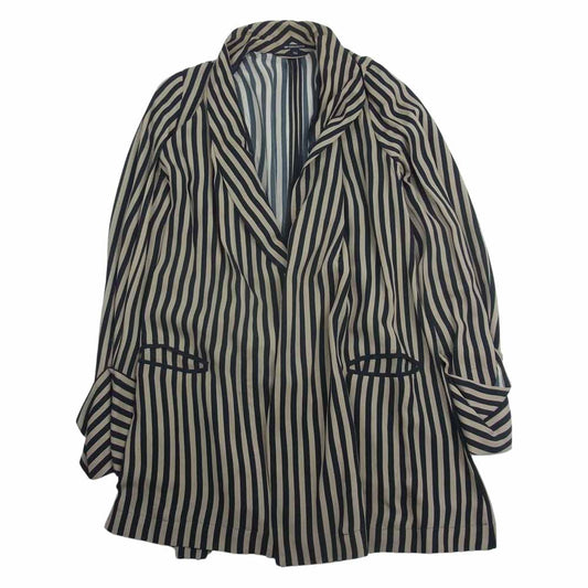 ANN DEMEULEMEESTER アンドゥムルメステール 国内正規品 シルク100％ ストライプ柄 ベルテッド ガウン コート ブラック系 ブラウン系 M【中古】