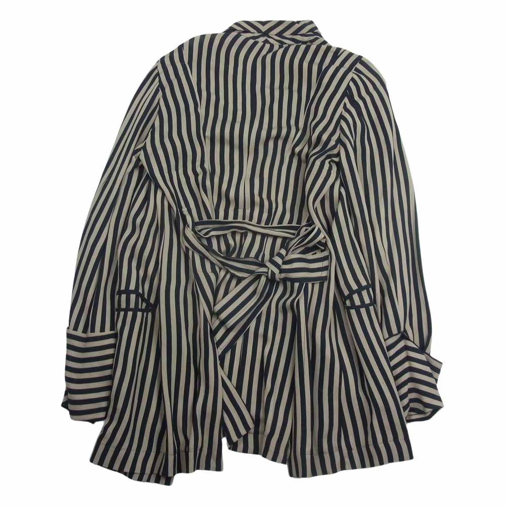 ANN DEMEULEMEESTER アンドゥムルメステール 国内正規品 シルク100％ ストライプ柄 ベルテッド ガウン コート ブラック系 ブラウン系 M【中古】