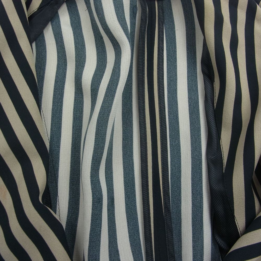 ANN DEMEULEMEESTER アンドゥムルメステール 国内正規品 シルク100％ ストライプ柄 ベルテッド ガウン コート ブラック系 ブラウン系 M【中古】