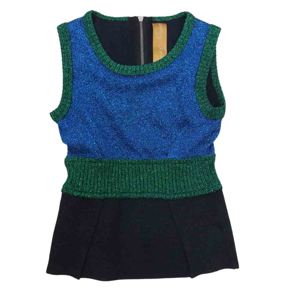 ゾーアンドネマ バッグジップ ラメ ノースリーブ ブラウス カットソー袖なし クルーネック ブルー系 S【中古】
