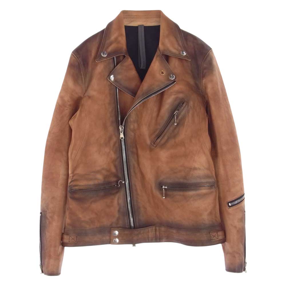 STRUM ストラム STL067-03 フルタンニン鞣し カーフスキン Burning dyed 製品燃焼染め SPEEDER ダブル ライダースジャケット ブラウン系 M【中古】