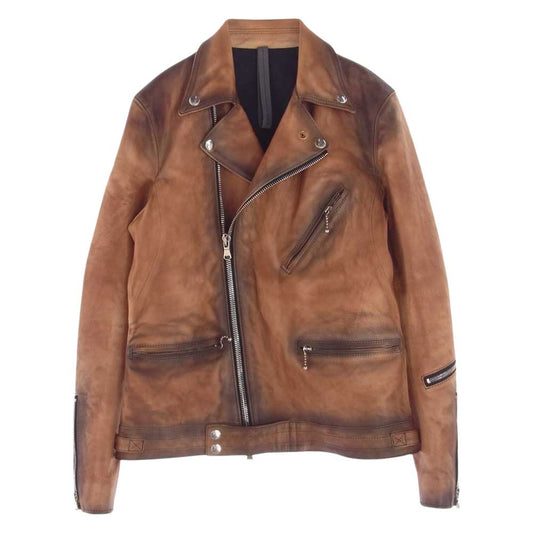 STRUM ストラム STL067-03 フルタンニン鞣し カーフスキン Burning dyed 製品燃焼染め SPEEDER ダブル ライダースジャケット ブラウン系 M【中古】