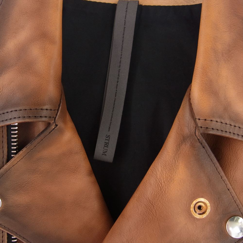 STRUM ストラム STL067-03 フルタンニン鞣し カーフスキン Burning dyed 製品燃焼染め SPEEDER ダブル ライダースジャケット ブラウン系 M【中古】