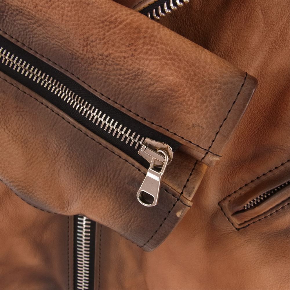 STRUM ストラム STL067-03 フルタンニン鞣し カーフスキン Burning dyed 製品燃焼染め SPEEDER ダブル ライダースジャケット ブラウン系 M【中古】