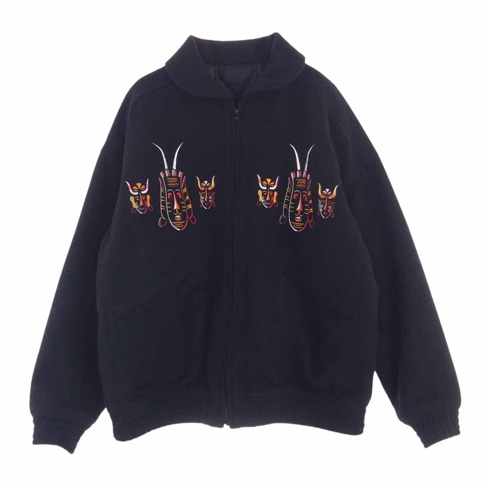 TENDERLOIN テンダーロイン 21AW MELTON VERSITY JKT メルトン バーシティ ジャケット マスク 刺繍 ブラック系 SMALL【中古】